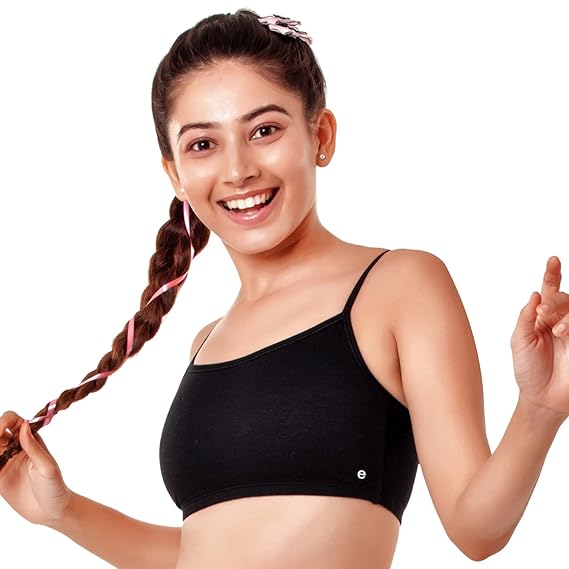 Enamor Innovations Antimicrobial Cami Neck Cotton Beginner's Bra – Front Double Layer, Pop-On Style, Non-Padded, Wirefree, High Coverage BB02